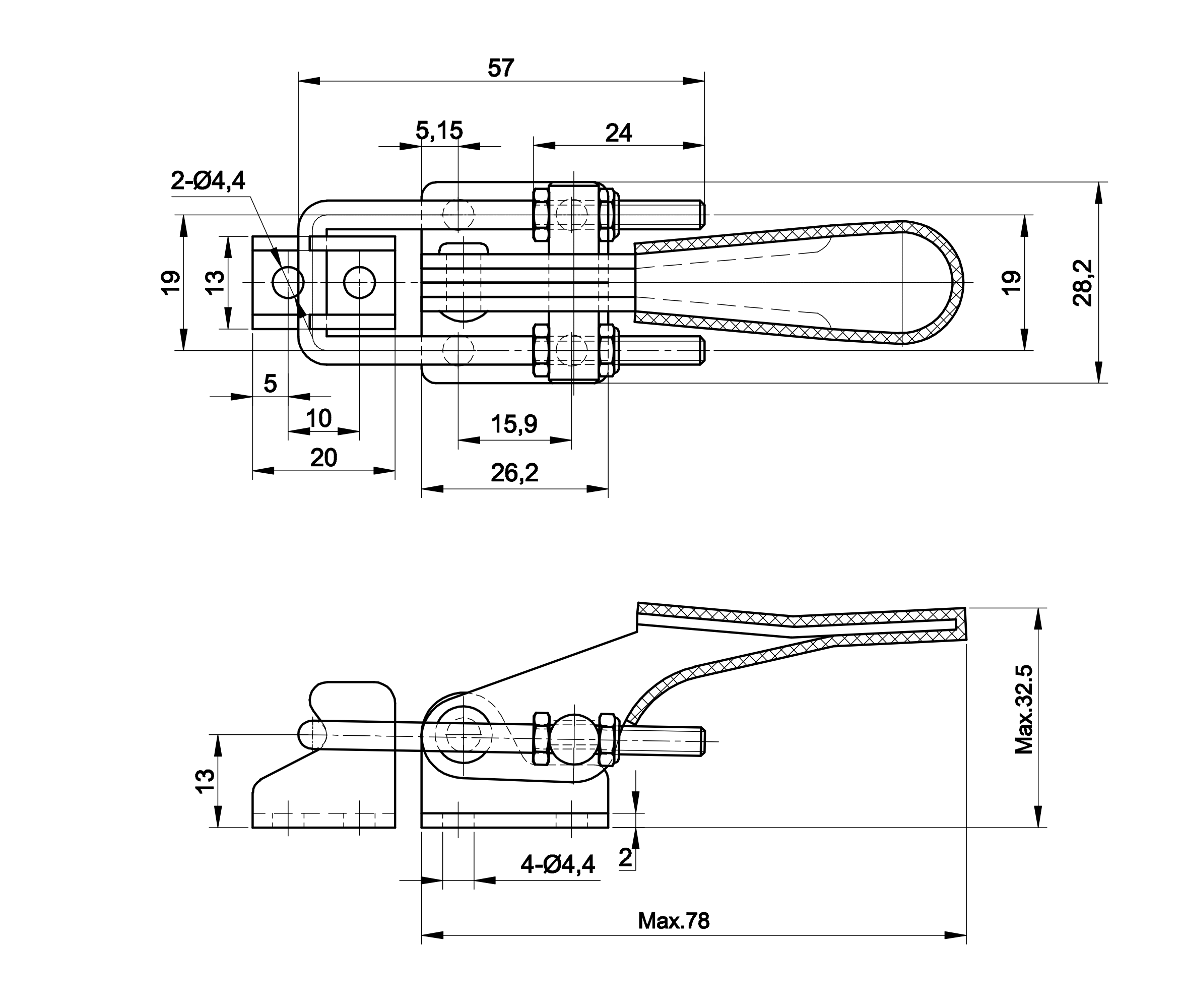 DST-40323-SS Datenblatt Verschlussspanner Bügelspanner horizontal EDELSTAHL 1630N