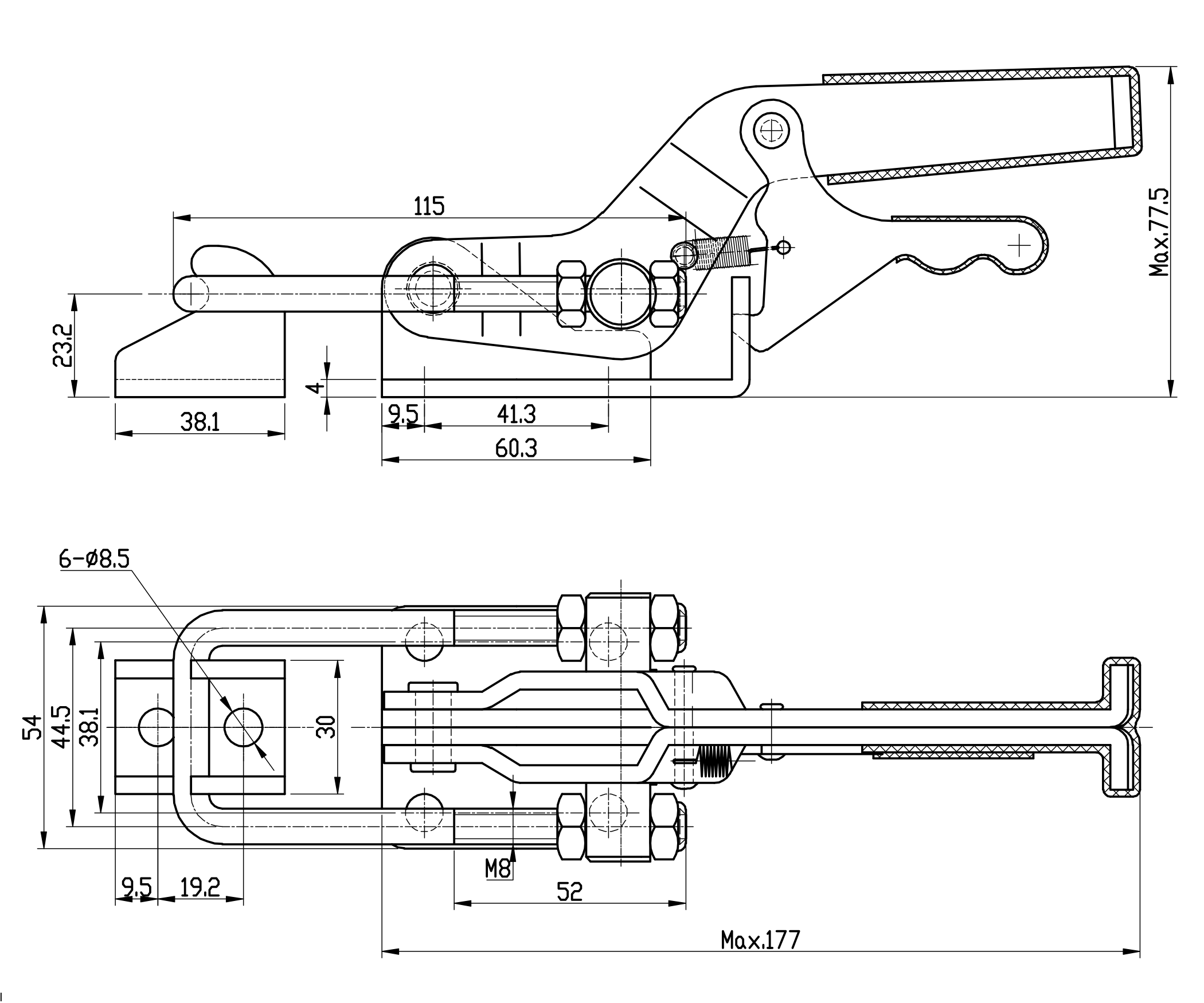 DST-40341-R Datenblatt Verschlussspanner horizontal mit Sicherheitsverriegelung 9000N