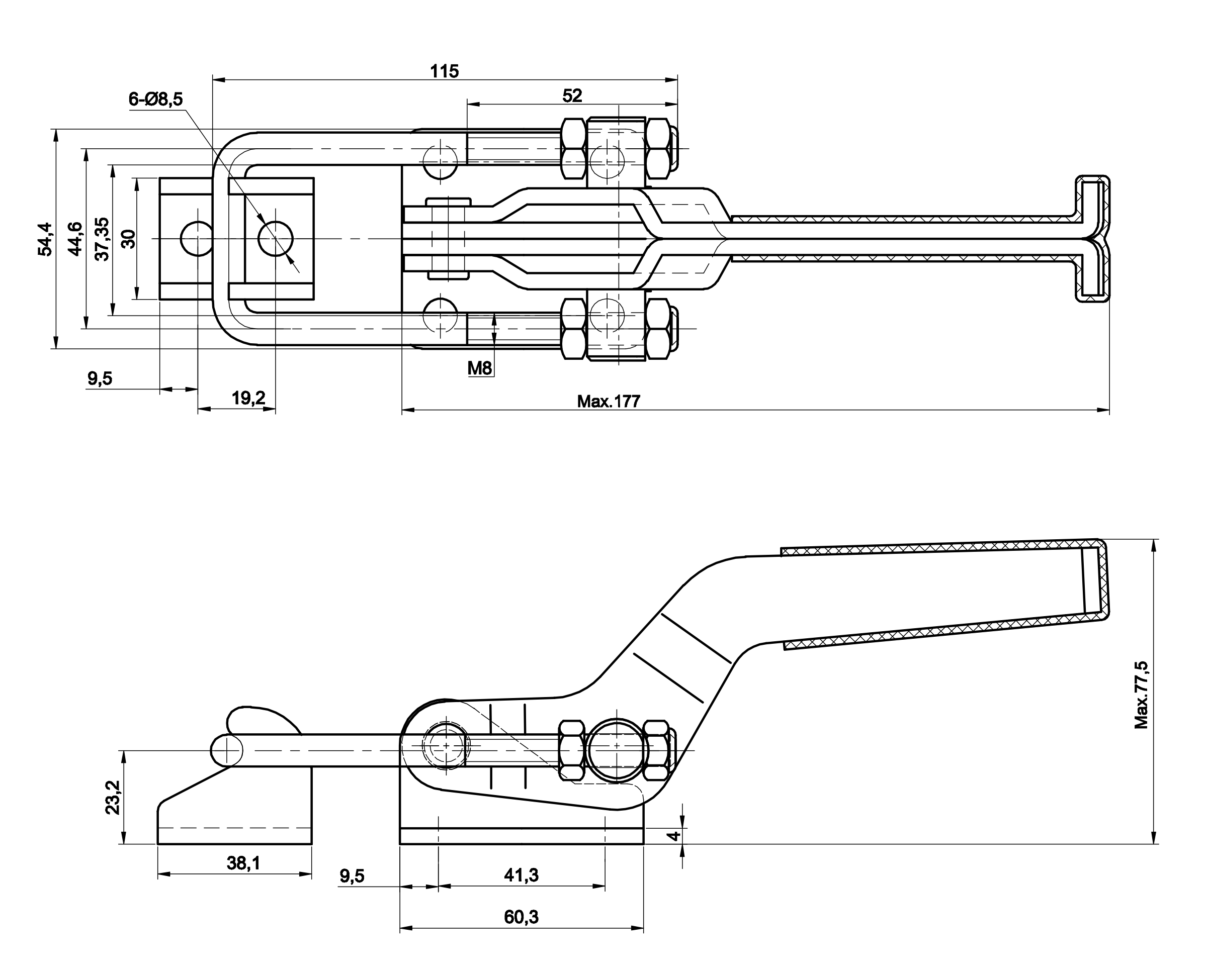 DST-40341-SS Datenblatt Verschlussspanner-Bügelspanner horizontal 9000N - EDELSTAHL