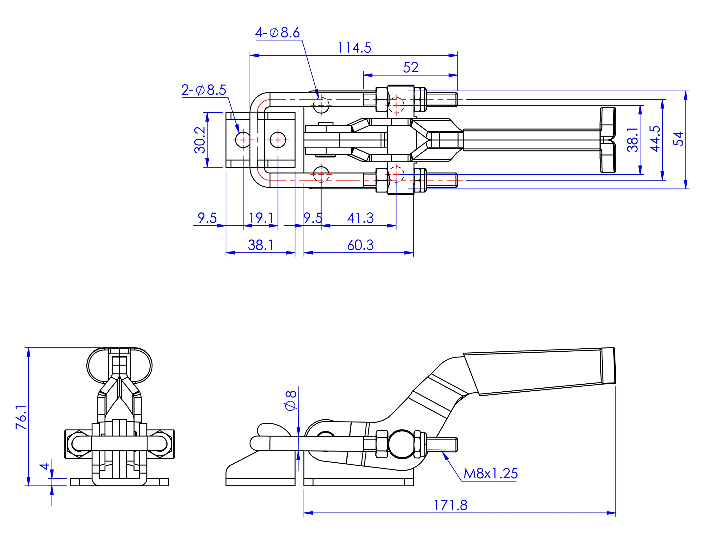 GH-40341-R Datasheet Latch type toggle clamp with security latch U-hook 9000N