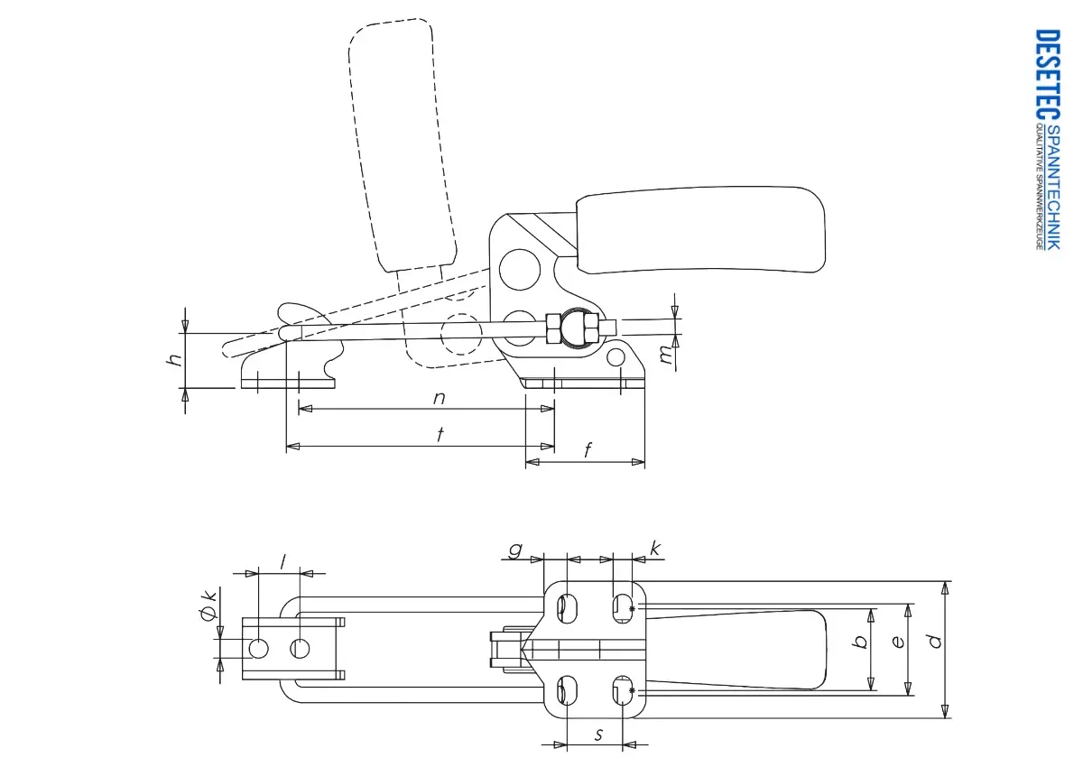 M40Y Technical Drawing Hook type toggle clamp with horizontal base