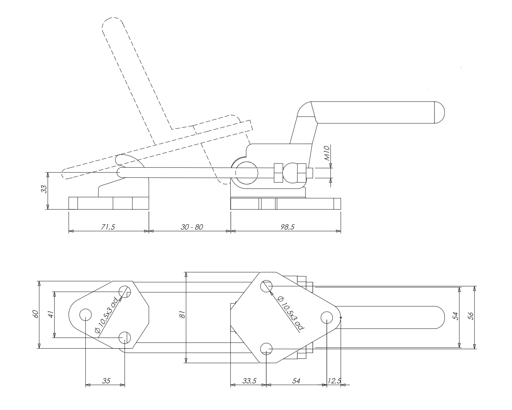 M44 Technical Drawing Heavy Hook type toggle clamp