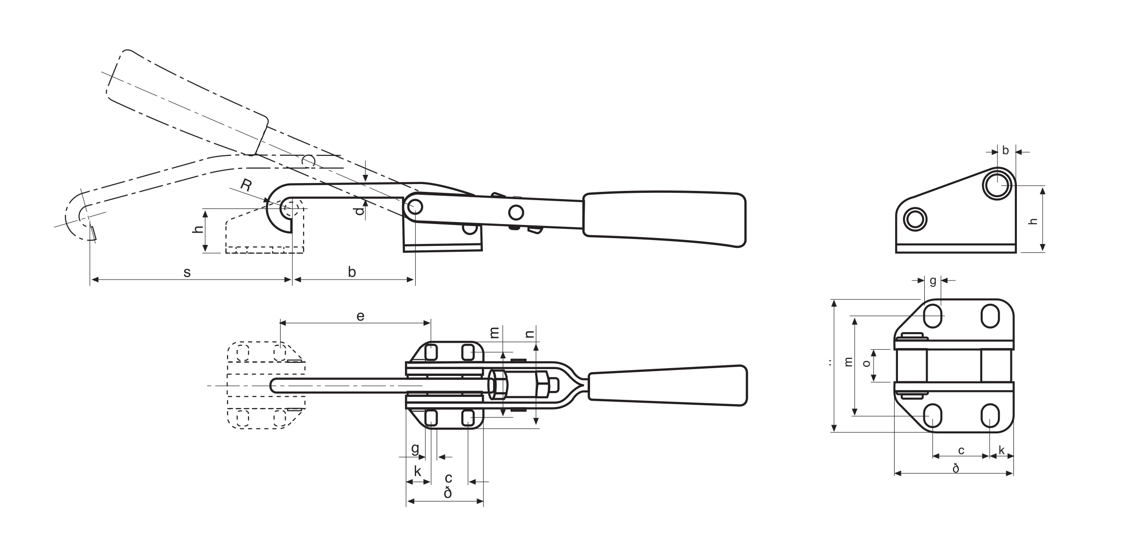 M46 Technical Drawing Hook type toggle clamp with horizontal base and J-hook