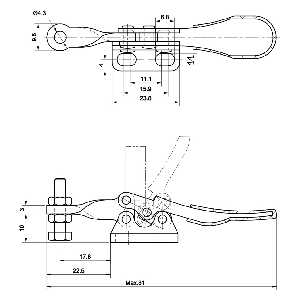 DST-201-AL Waagrechtspanner Horizontalspanner Fuss links abgewinkelt 270N