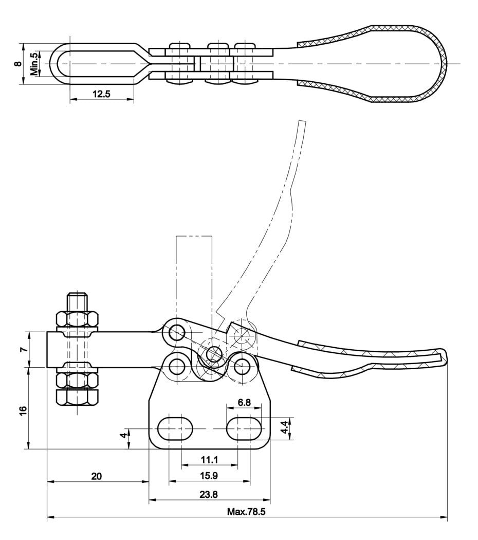 DST-201-I Datenblatt Waagrechtspanner Horizontalspanner senkrechter Fuss U Spannarm 270N