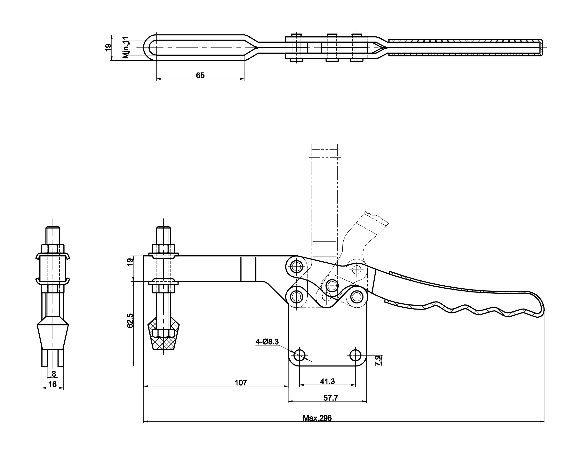 DST-20236 Datenblatt Waagrechtspanner Horizonalspanner senkrechter Fuss Haltekraft 3300N