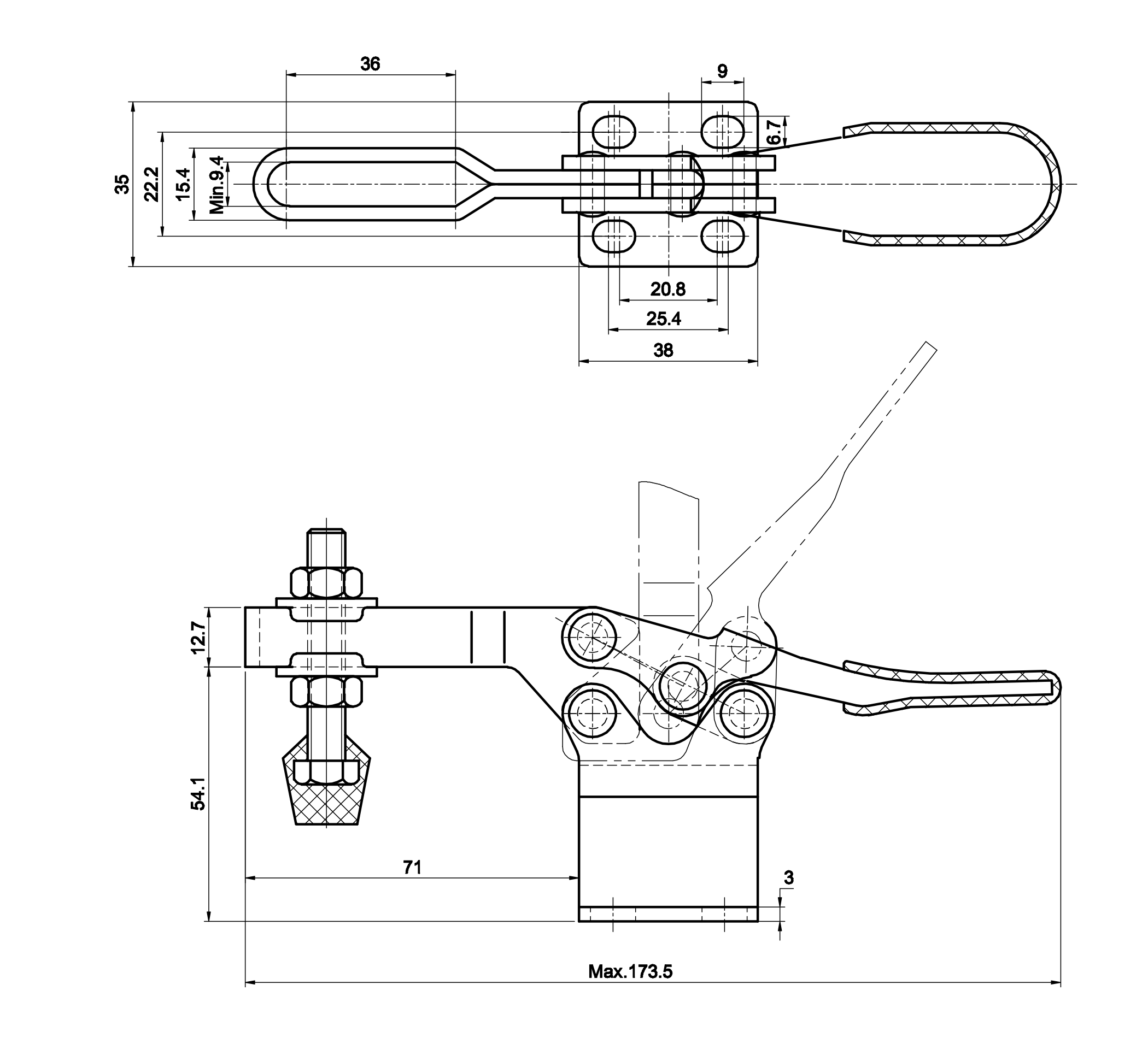 DST-225-DHBSS Datenblatt Waagrechtspanner Horizontalspanner waagrechter Fuss hohe Version EDELSTAHL 2270N