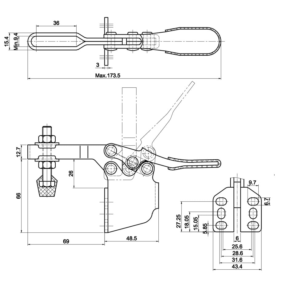 DST-225-DSM Datenblatt Waagrechtspanner Horizontalspanner Winkelfuss U-Spannarm 2270N