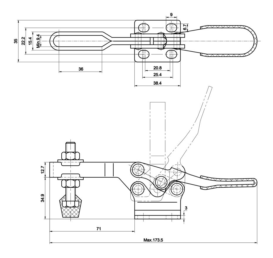 DS 225-D Datenblatt Waagrechtspanner Horizontalspanner waagrechter Fuss U-Spannarm 2270N