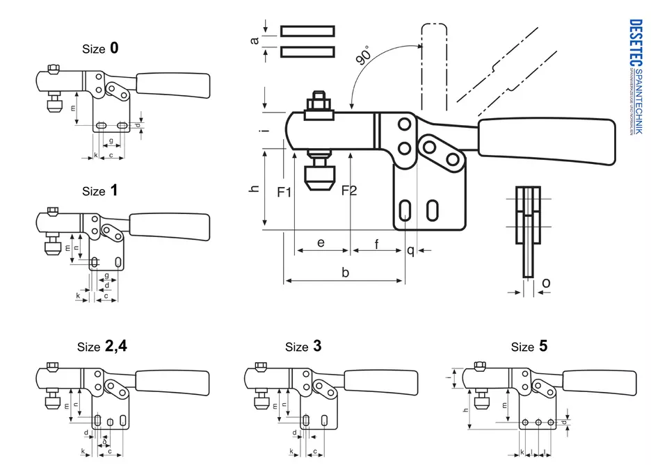 M21 Technical Drawing/Datasheet Horizontal toggle clamp with vertical base and open clamping arm